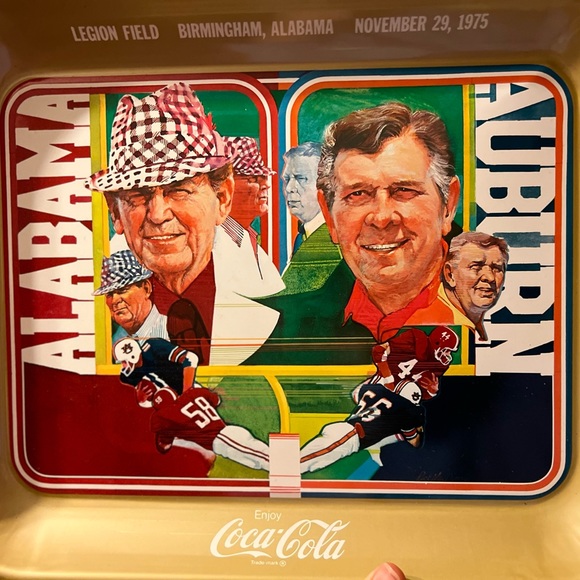 IRON BOWL Alabama  Auburn 1975 Legion Field Metal  Tray Vintage Coca Cola - Picture 3 of 6